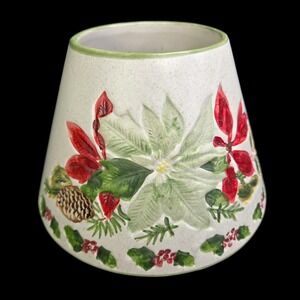 Yankee Candle Poinsettia and Holly Large Jar Shade Christmas Embossed Ceramic